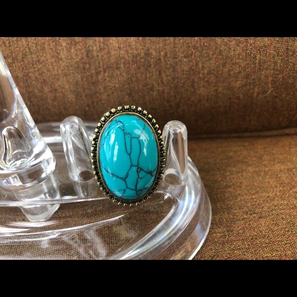 Oversized Turquoise Statement Ring Cocktail Country Southern Cowgirl Style Ring
